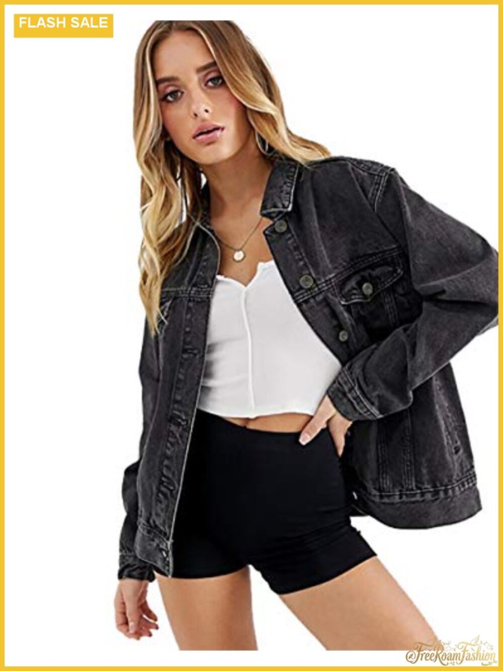 Oversized Vintage Washed Denim Jacket Long Sleeve Cotton Blend Trucker
